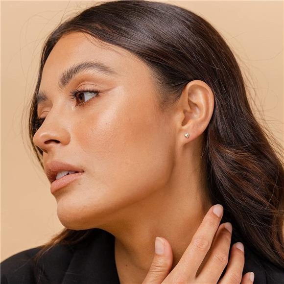 14K Gold Plated Sterling Silver Mini Heart Cute Dainty Earrings for Women - Picture 5 of 5